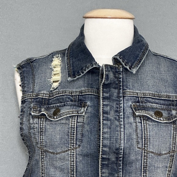 Vintage Gold Mine Women Jacket L Denim Vest Eagle Embroidered Stud Western Biker - Picture 5 of 16